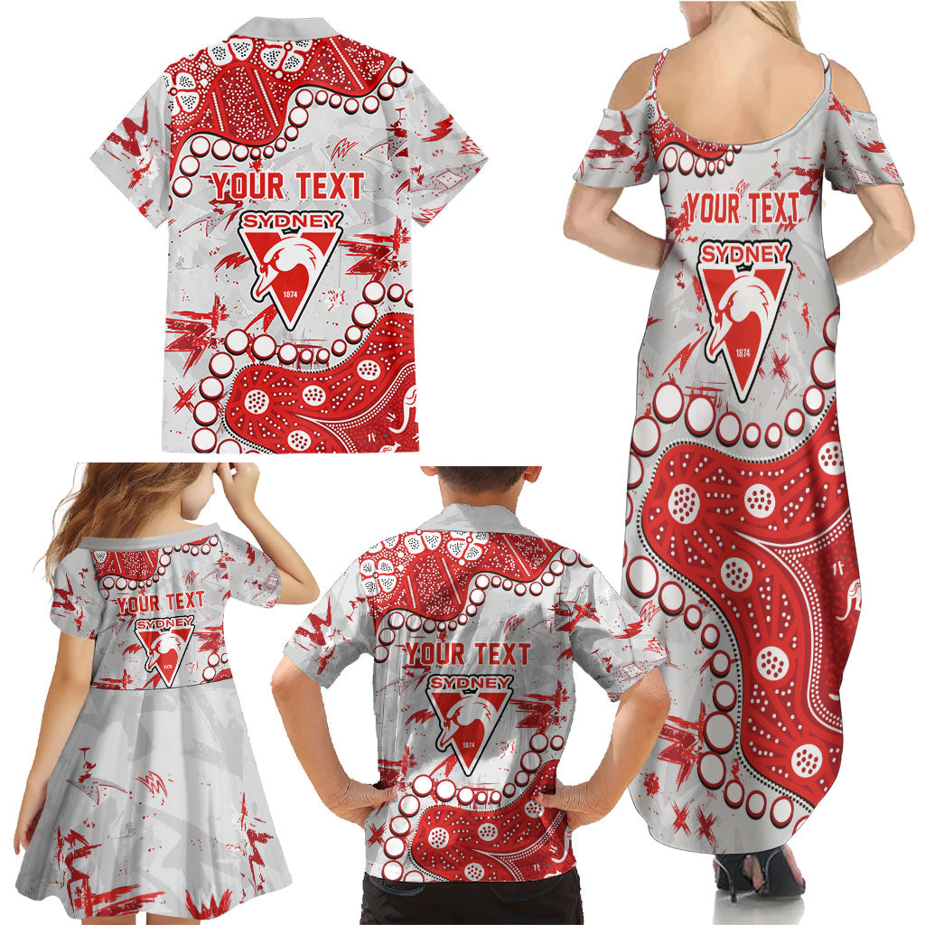 Personalized Sydney Swans Family Matching Summer Maxi Dress and Hawaiian Shirt Aboriginal Pattern with Graffiti Style