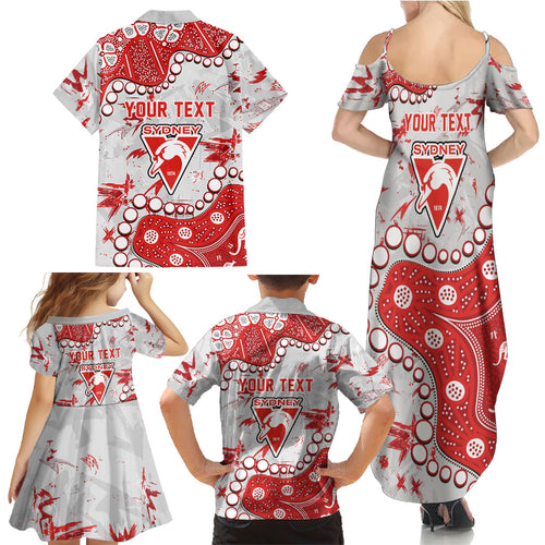 Personalized Sydney Swans Family Matching Summer Maxi Dress and Hawaiian Shirt Aboriginal Pattern with Graffiti Style