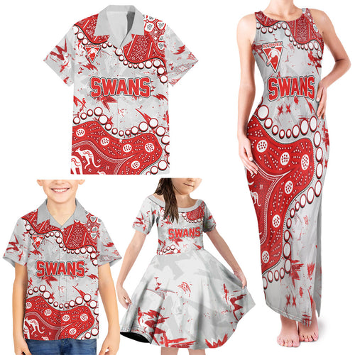 Personalized Sydney Swans Family Matching Tank Maxi Dress and Hawaiian Shirt Aboriginal Pattern with Graffiti Style
