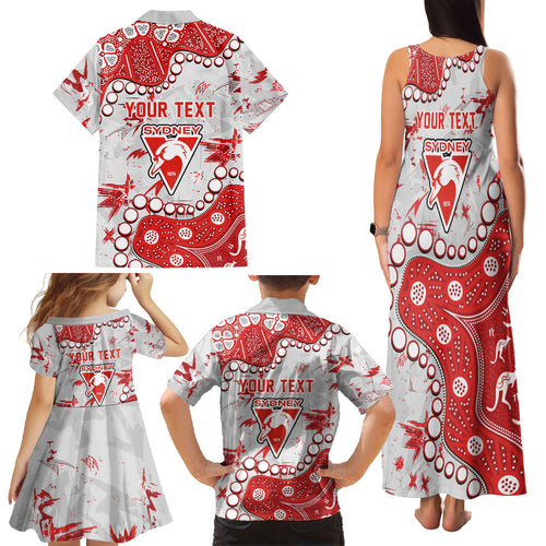 Personalized Sydney Swans Family Matching Tank Maxi Dress and Hawaiian Shirt Aboriginal Pattern with Graffiti Style