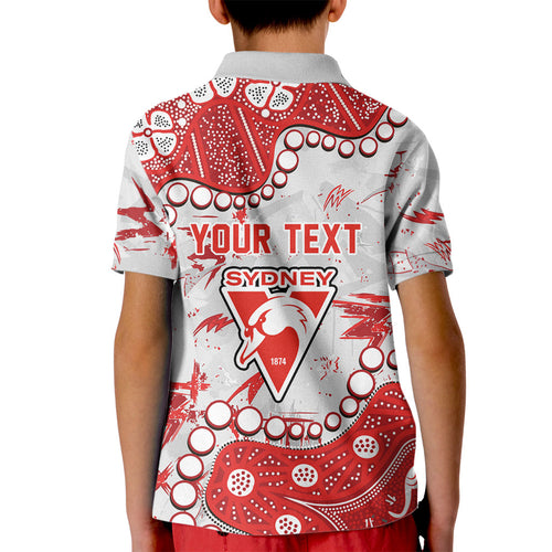 Personalized Sydney Swans Kid Polo Shirt Aboriginal Pattern with Graffiti Style