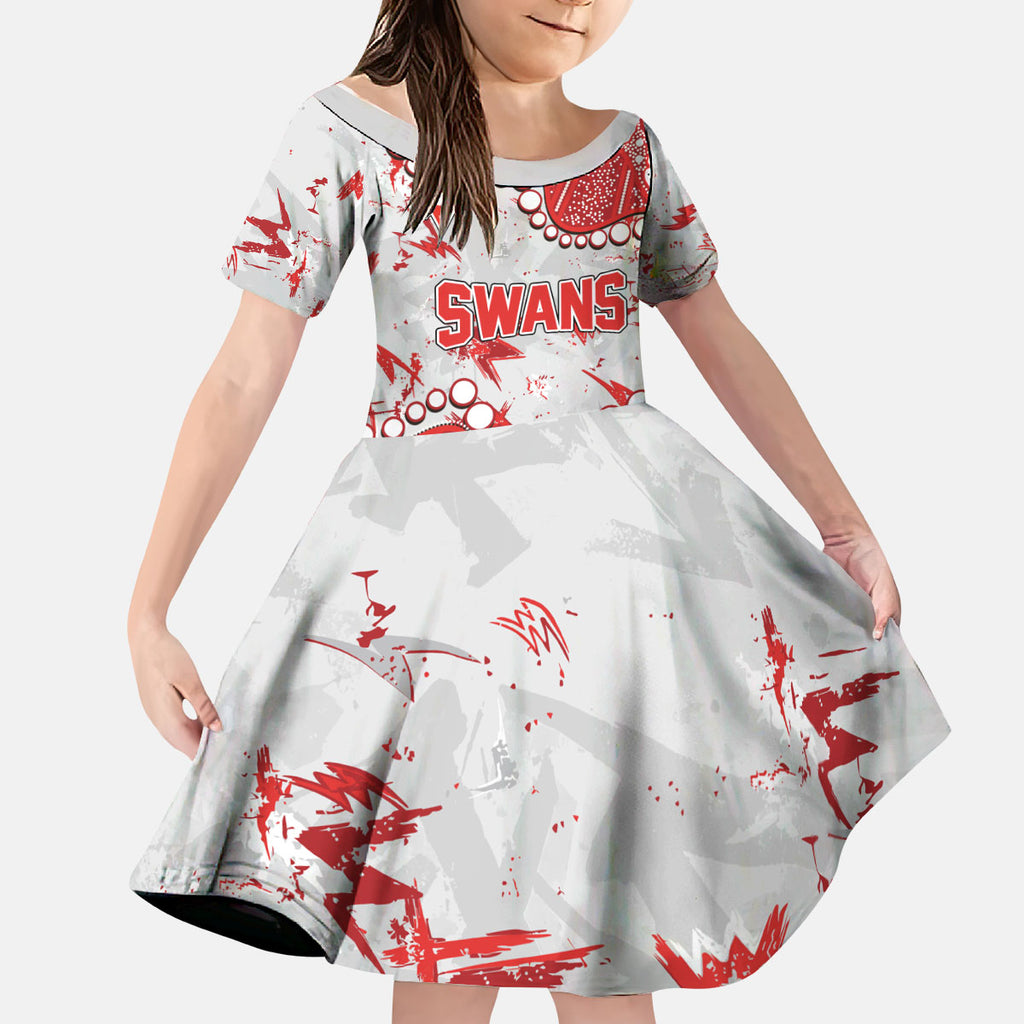 Personalized Sydney Swans Kid Short Sleeve Dress Aboriginal Pattern with Graffiti Style