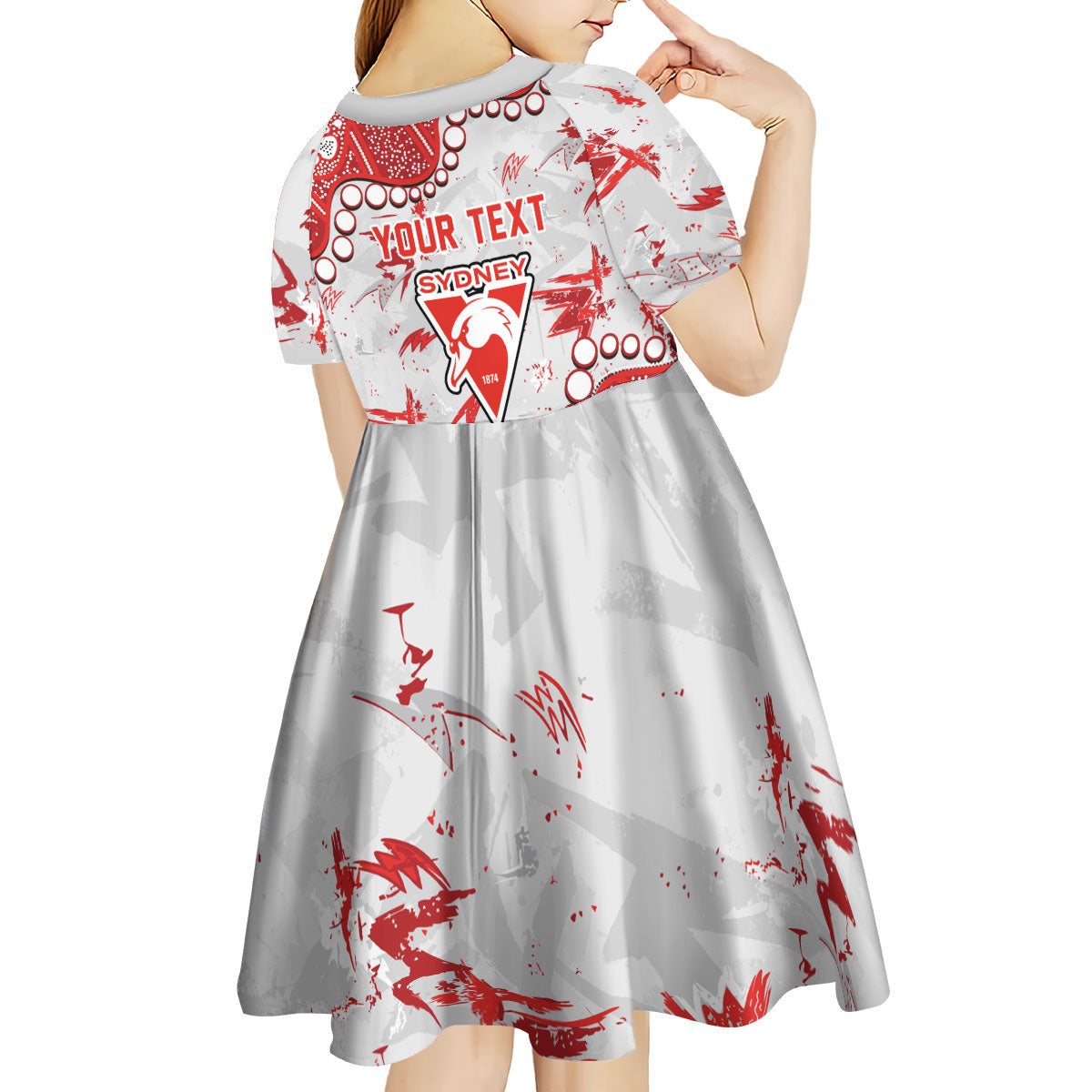 Personalized Sydney Swans Kid Short Sleeve Dress Aboriginal Pattern with Graffiti Style