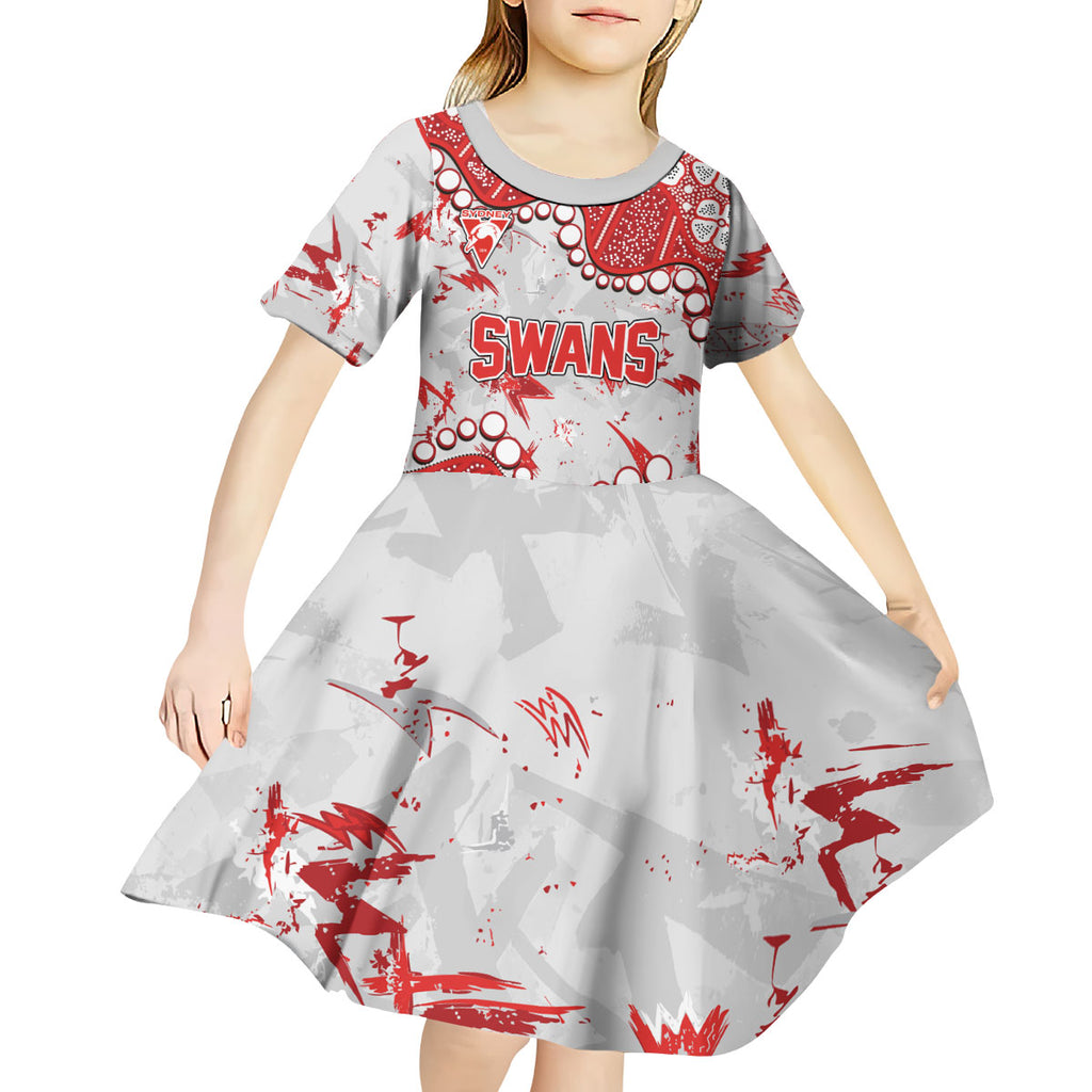 Personalized Sydney Swans Kid Short Sleeve Dress Aboriginal Pattern with Graffiti Style