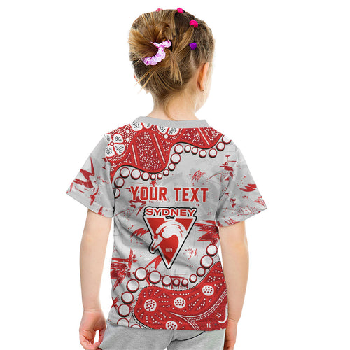 Personalized Sydney Swans Kid T Shirt Aboriginal Pattern with Graffiti Style