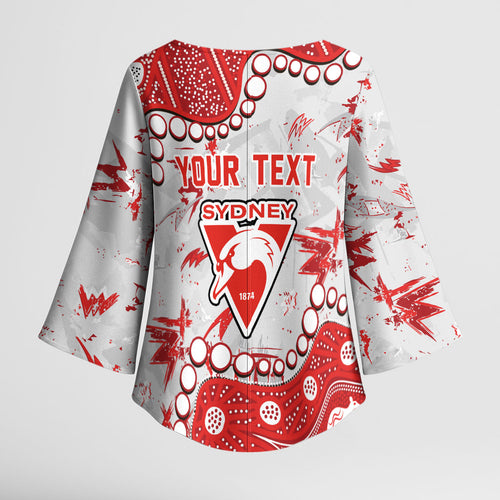 Personalized Sydney Swans Kimono Sleeve Blouse Aboriginal Pattern with Graffiti Style