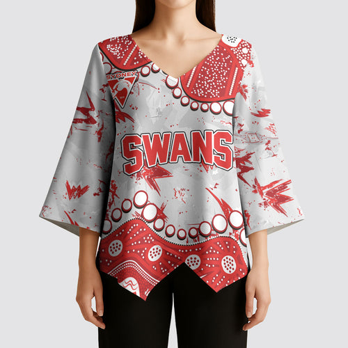 Personalized Sydney Swans Kimono Sleeve Blouse Aboriginal Pattern with Graffiti Style