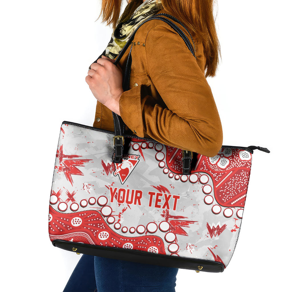 Personalized Sydney Swans Leather Tote Bag Aboriginal Pattern with Graffiti Style