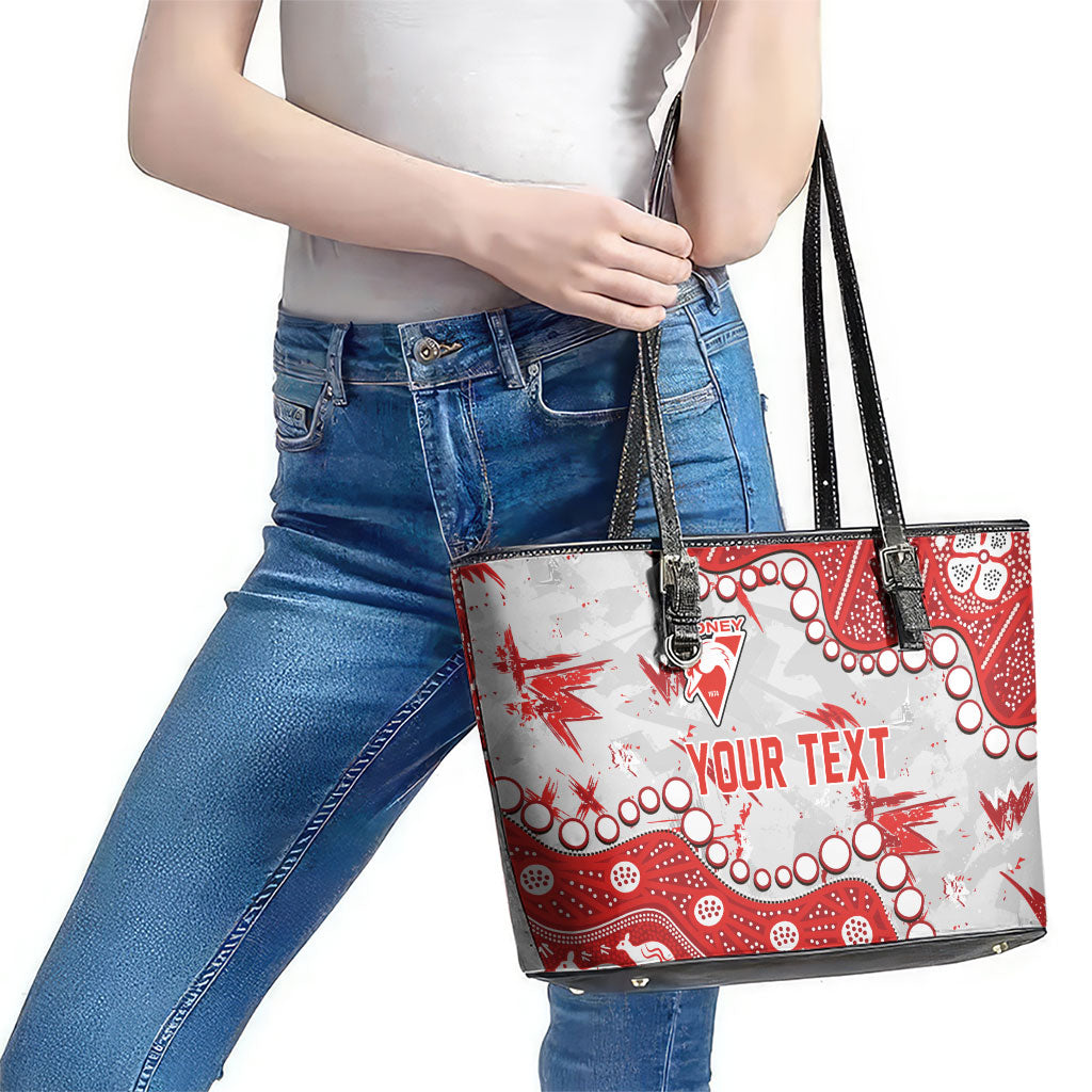 Personalized Sydney Swans Leather Tote Bag Aboriginal Pattern with Graffiti Style