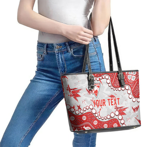 Personalized Sydney Swans Leather Tote Bag Aboriginal Pattern with Graffiti Style