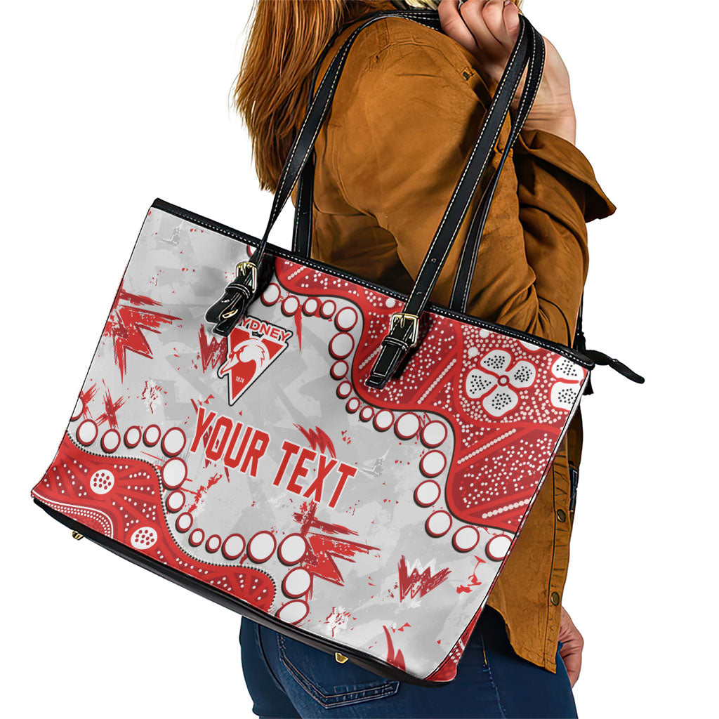 Personalized Sydney Swans Leather Tote Bag Aboriginal Pattern with Graffiti Style