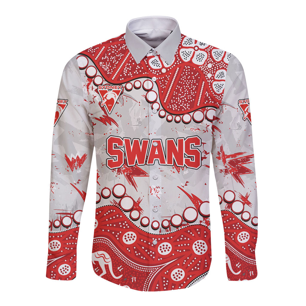 Personalized Sydney Swans Long Sleeve Button Shirt Aboriginal Pattern with Graffiti Style