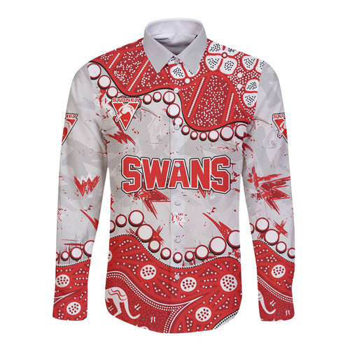 Personalized Sydney Swans Long Sleeve Button Shirt Aboriginal Pattern with Graffiti Style