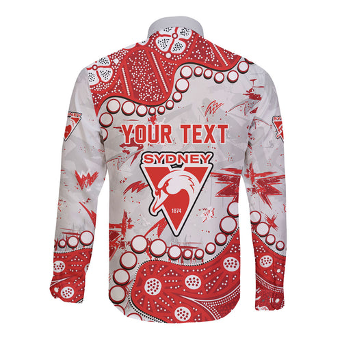 Personalized Sydney Swans Long Sleeve Button Shirt Aboriginal Pattern with Graffiti Style