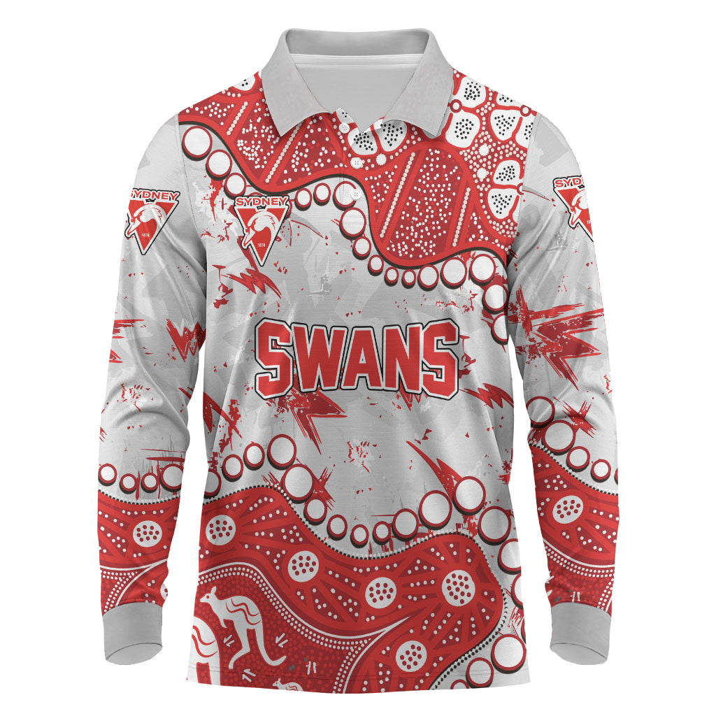 Personalized Sydney Swans Long Sleeve Polo Shirt Aboriginal Pattern with Graffiti Style