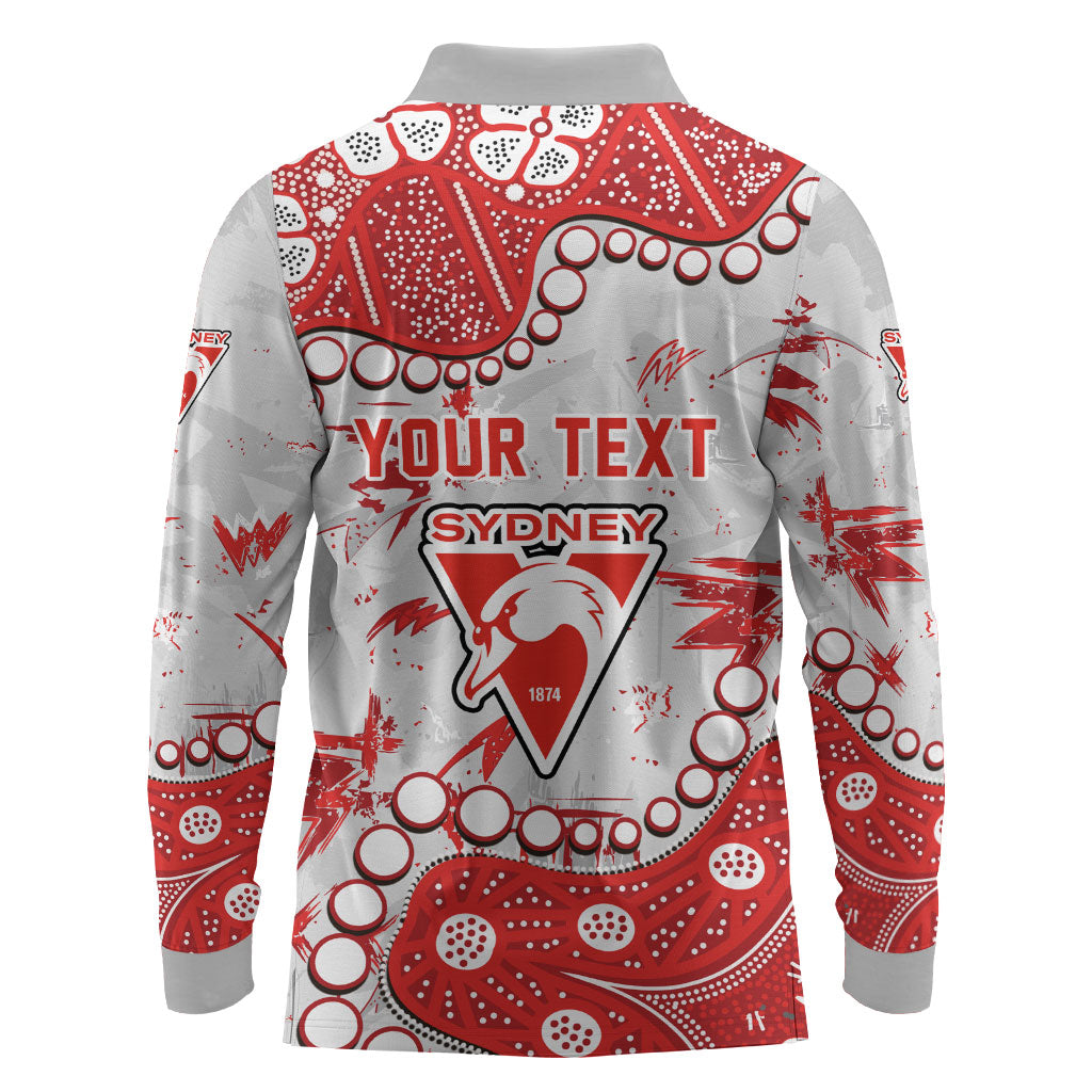 Personalized Sydney Swans Long Sleeve Polo Shirt Aboriginal Pattern with Graffiti Style