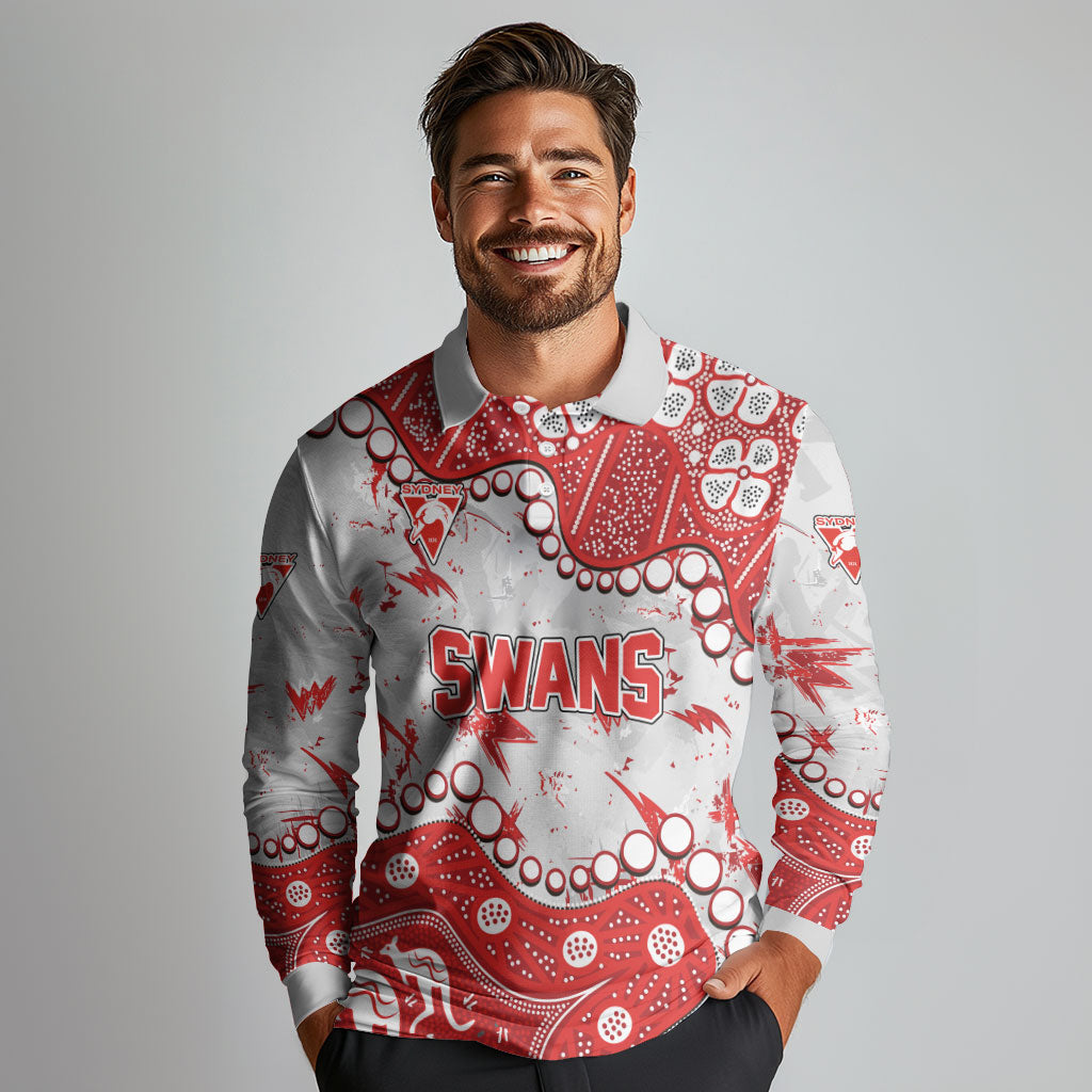 Personalized Sydney Swans Long Sleeve Polo Shirt Aboriginal Pattern with Graffiti Style