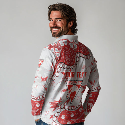 Personalized Sydney Swans Long Sleeve Polo Shirt Aboriginal Pattern with Graffiti Style