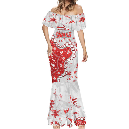 Personalized Sydney Swans Mermaid Dress Aboriginal Pattern with Graffiti Style