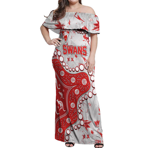 Personalized Sydney Swans Off Shoulder Maxi Dress Aboriginal Pattern with Graffiti Style