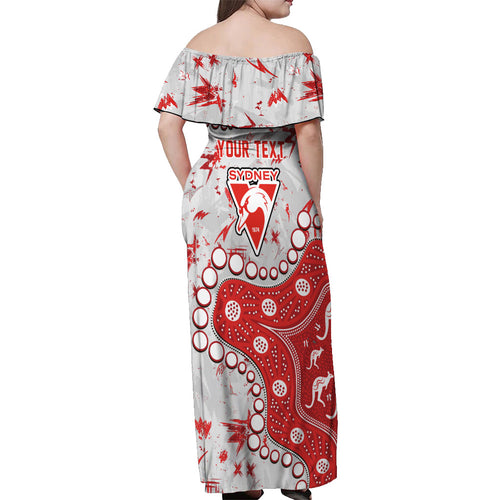 Personalized Sydney Swans Off Shoulder Maxi Dress Aboriginal Pattern with Graffiti Style