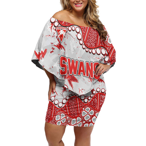 Personalized Sydney Swans Off Shoulder Short Dress Aboriginal Pattern with Graffiti Style