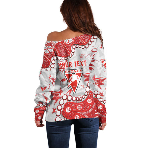 Personalized Sydney Swans Off Shoulder Sweater Aboriginal Pattern with Graffiti Style