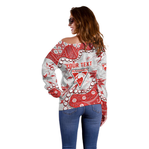 Personalized Sydney Swans Off Shoulder Sweater Aboriginal Pattern with Graffiti Style