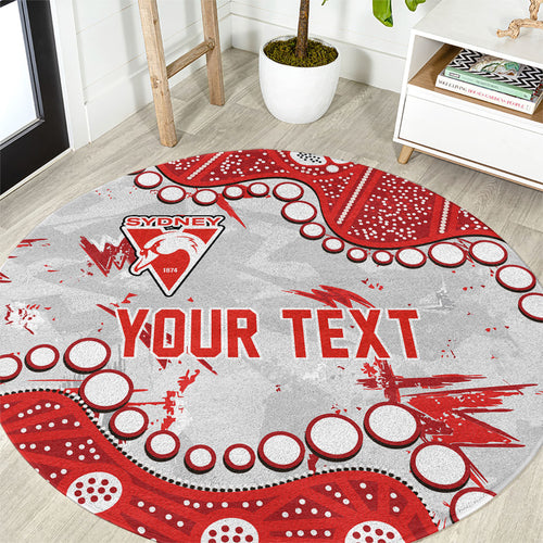 Personalized Sydney Swans Round Carpet Aboriginal Pattern with Graffiti Style