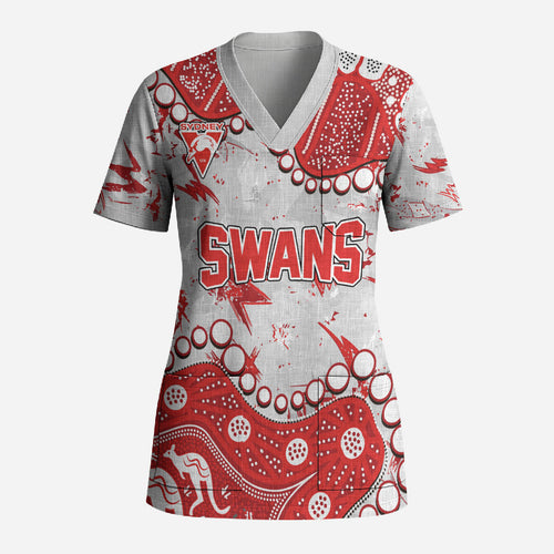 Personalized Sydney Swans Scrub Top Aboriginal Pattern with Graffiti Style