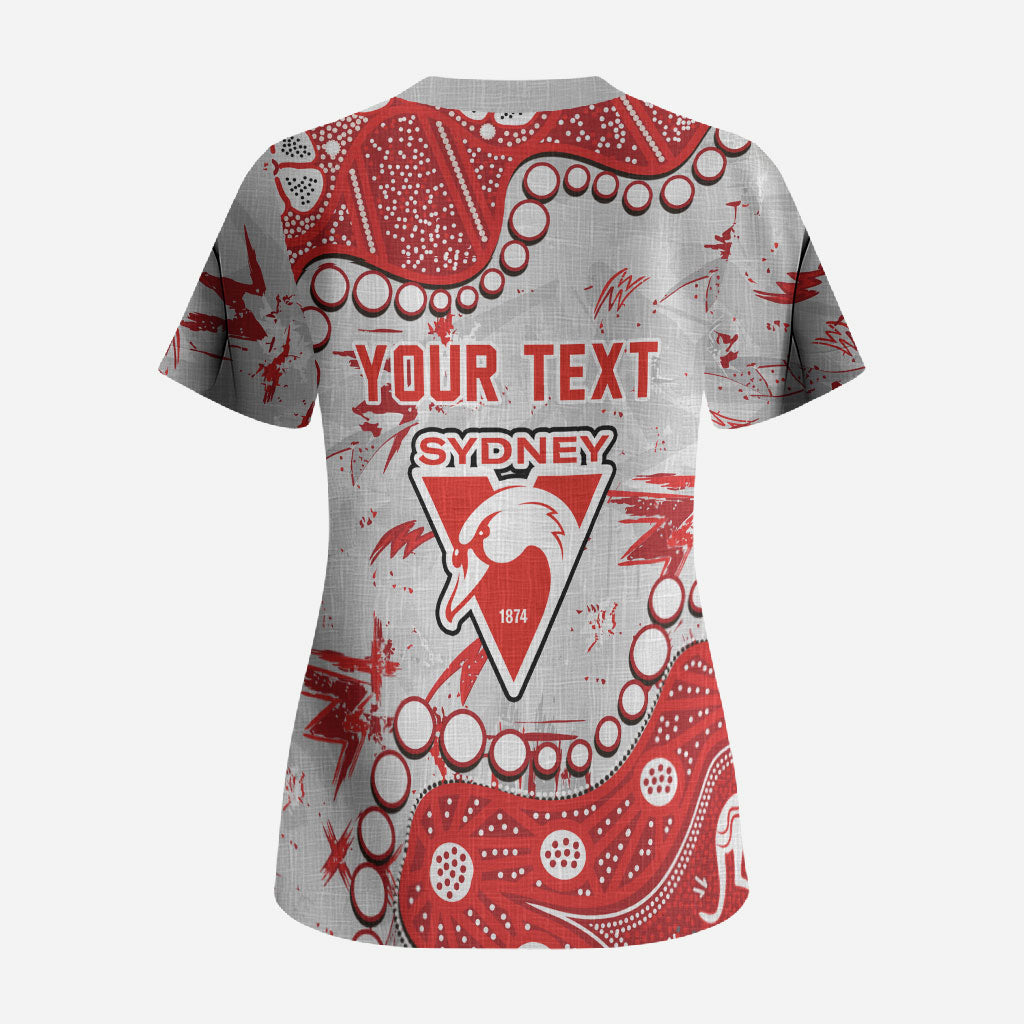 Personalized Sydney Swans Scrub Top Aboriginal Pattern with Graffiti Style