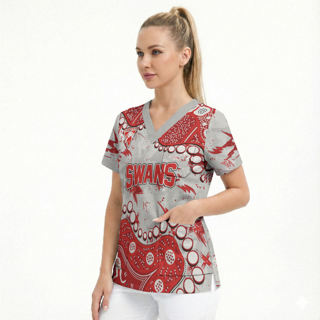 Personalized Sydney Swans Scrub Top Aboriginal Pattern with Graffiti Style