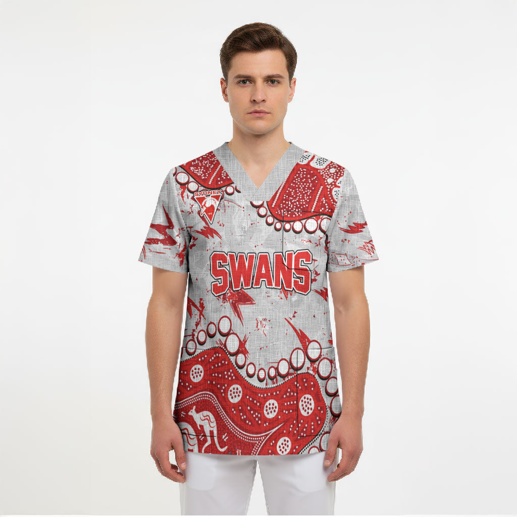 Personalized Sydney Swans Scrub Top Aboriginal Pattern with Graffiti Style