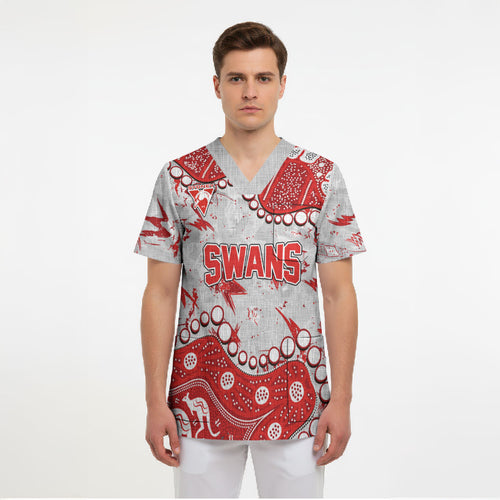 Personalized Sydney Swans Scrub Top Aboriginal Pattern with Graffiti Style