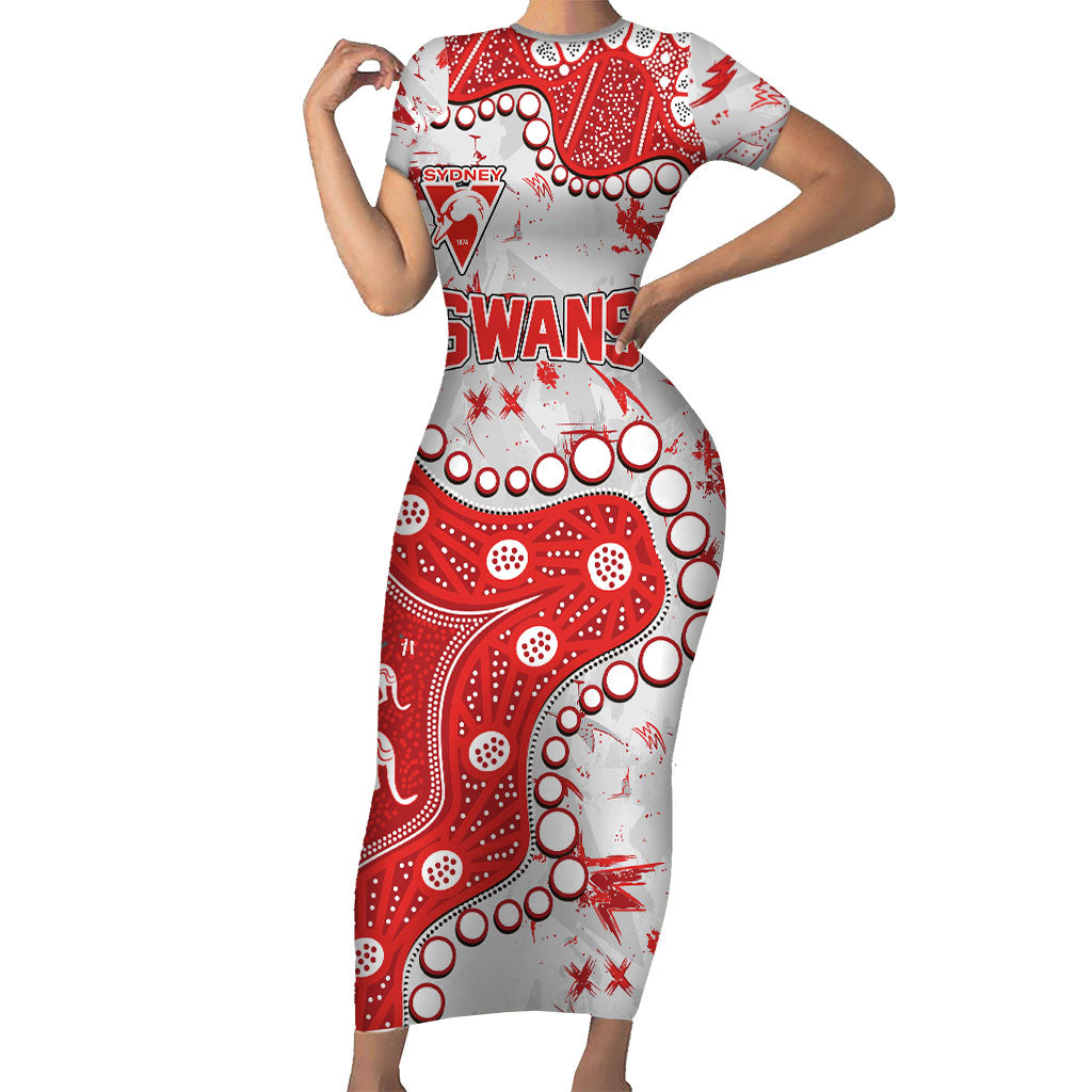 Personalized Sydney Swans Short Sleeve Bodycon Dress Aboriginal Pattern with Graffiti Style