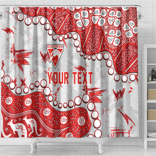 Personalized Sydney Swans Shower Curtain Aboriginal Pattern with Graffiti Style