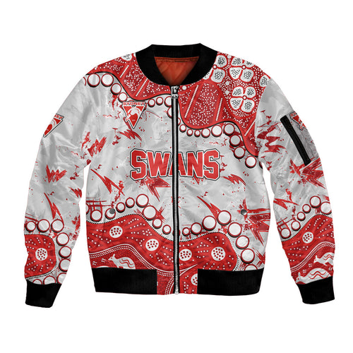 Personalized Sydney Swans Sleeve Zip Bomber Jacket Aboriginal Pattern with Graffiti Style