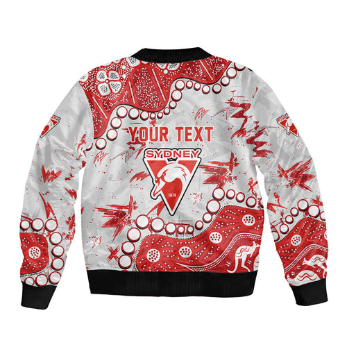 Personalized Sydney Swans Sleeve Zip Bomber Jacket Aboriginal Pattern with Graffiti Style