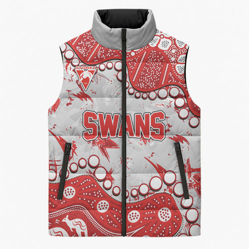 Personalized Sydney Swans Sleeveless Puffer Jacket Aboriginal Pattern with Graffiti Style