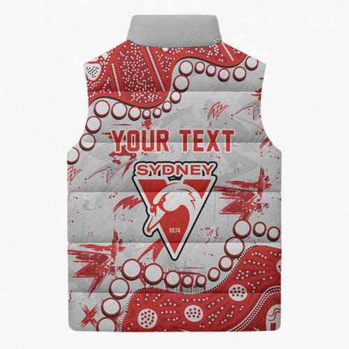 Personalized Sydney Swans Sleeveless Puffer Jacket Aboriginal Pattern with Graffiti Style