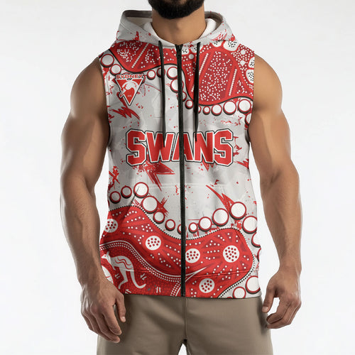 Personalized Sydney Swans Sleeveless Zip Hoodie Aboriginal Pattern with Graffiti Style