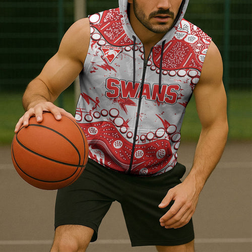 Personalized Sydney Swans Sleeveless Zip Hoodie Aboriginal Pattern with Graffiti Style