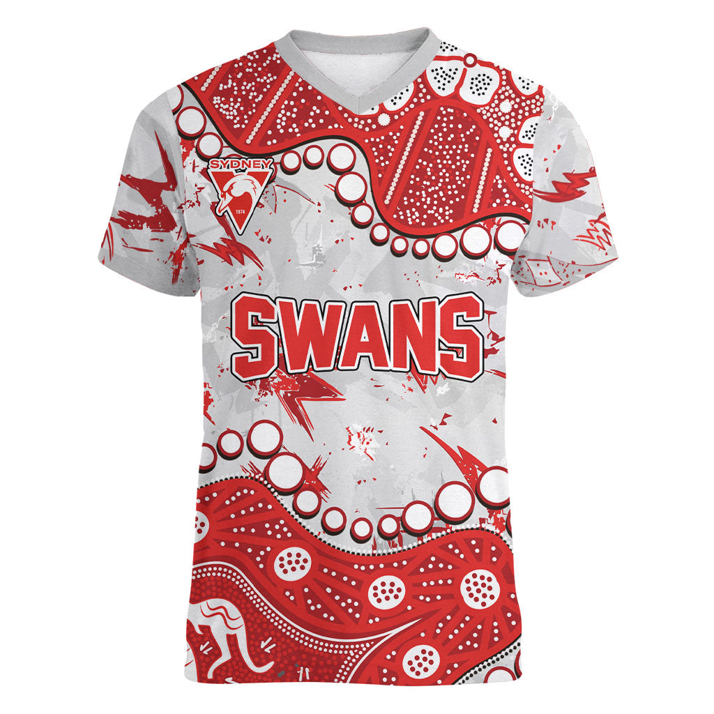Personalized Sydney Swans Women V-Neck T-Shirt Aboriginal Pattern with Graffiti Style