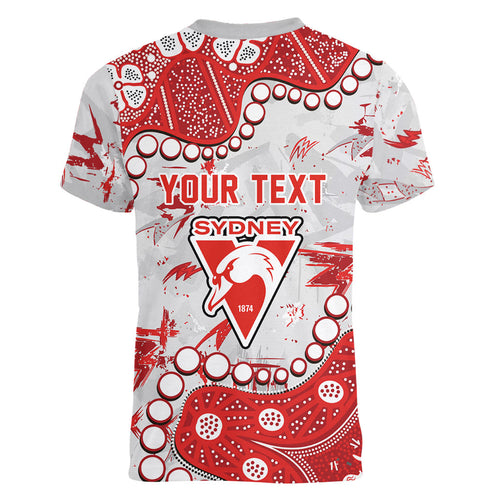 Personalized Sydney Swans Women V-Neck T-Shirt Aboriginal Pattern with Graffiti Style