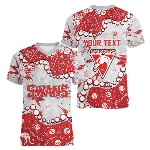 Personalized Sydney Swans Women V-Neck T-Shirt Aboriginal Pattern with Graffiti Style