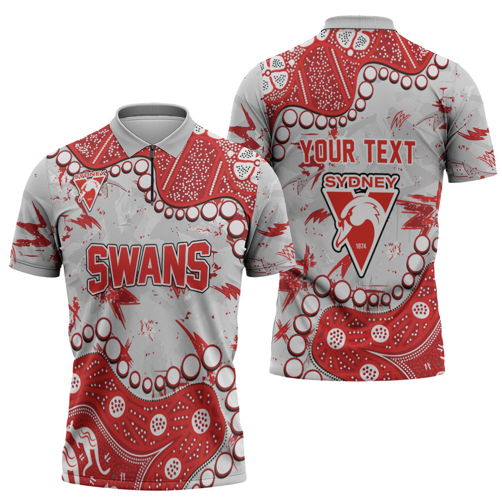 Personalized Sydney Swans Zipper Polo Shirt Aboriginal Pattern with Graffiti Style