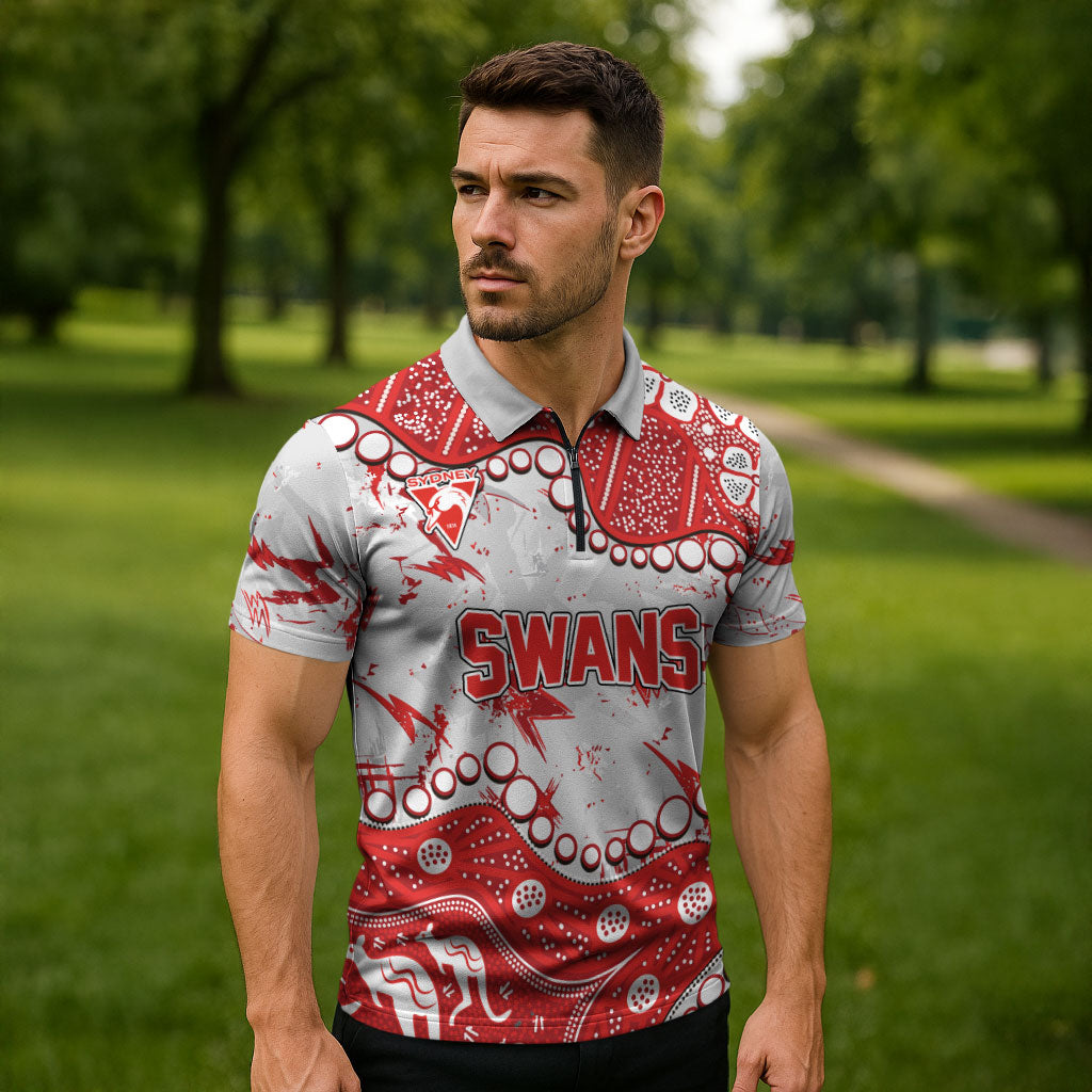 Personalized Sydney Swans Zipper Polo Shirt Aboriginal Pattern with Graffiti Style