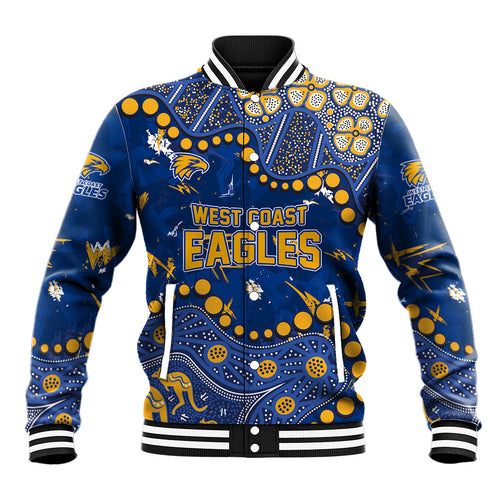 Personalized West Coast Eagles Baseball Jacket Aboriginal Pattern with Graffiti Style