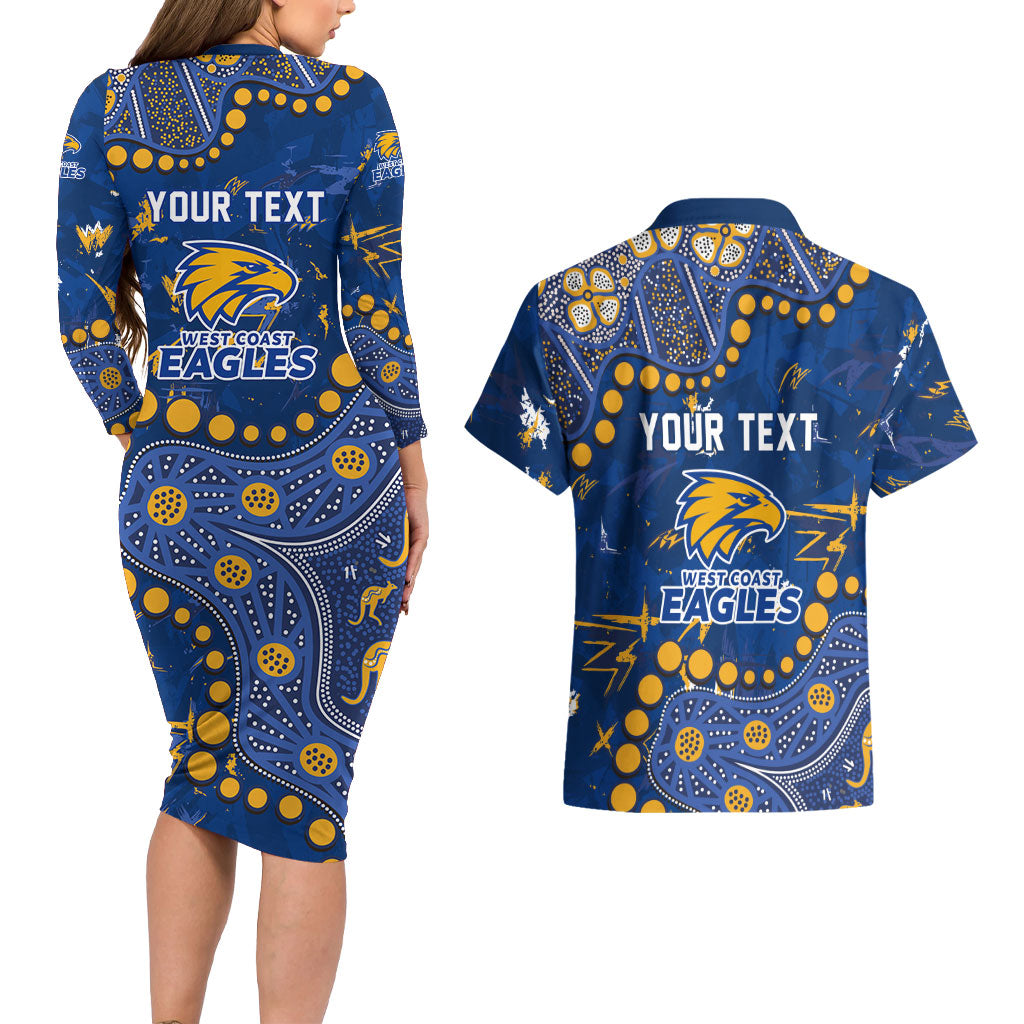 Personalized West Coast Eagles Couples Matching Long Sleeve Bodycon Dress and Hawaiian Shirt Aboriginal Pattern with Graffiti Style