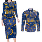 Personalized West Coast Eagles Couples Matching Long Sleeve Bodycon Dress and Long Sleeve Button Shirt Aboriginal Pattern with Graffiti Style